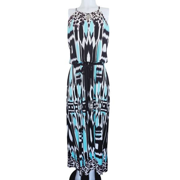 Roz & Ali Animal Style Turquoise Summer Travel Vacation Women's Maxi Dress 12 - Picture 1 of 6